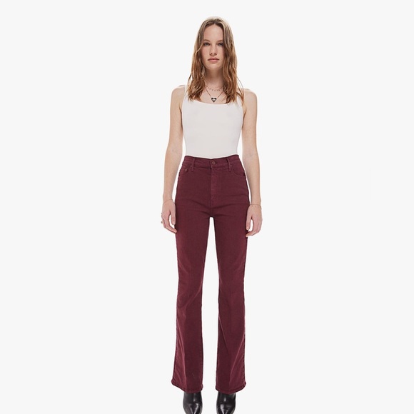Mother High Waisted Weekender Skimp Flare Jeans in Play Date Burgundy Size 31 - Picture 1 of 12